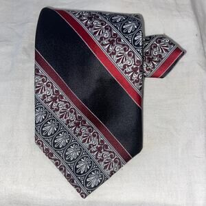 Vtg Damon Wilson Necktie Black Floral Stripe Texture Jacquard Woven 60 x 4 Suit